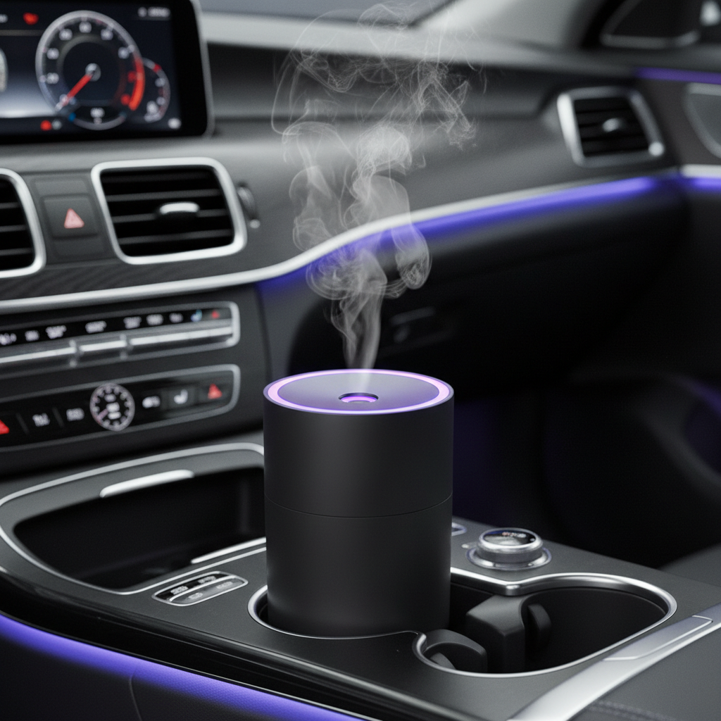 Diffuseur de parfum LED USB pour voiture – Brume parfumée & lumière d’ambiance